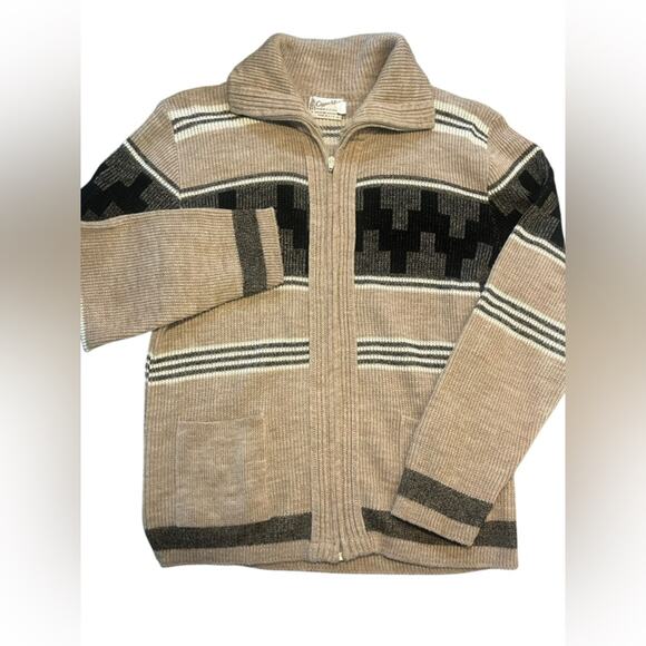 Vtg Geometric Soutwestern Zip Up USA Eclectic Western Preppy Grandpa Cardigan L - Picture 1 of 7